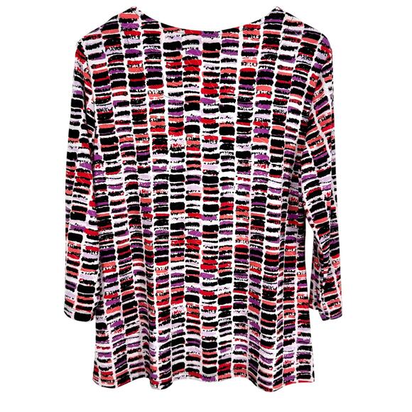 JM Collection Sz Large Black White Red Stretchy 3/4 Sleeve Blouse Shirt Top - Picture 7 of 7